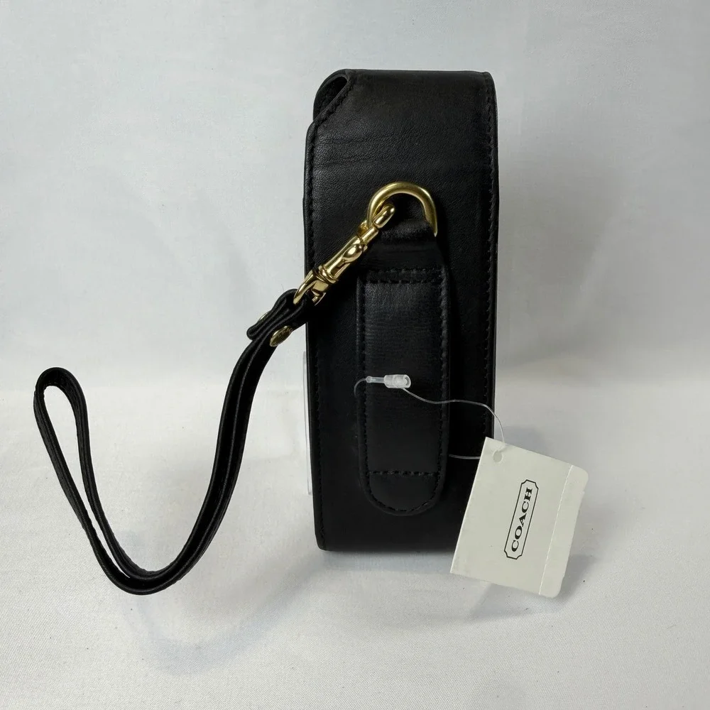 NWT Coach Flap Cell Phone Case Unisex Black Leather Vintage 4520 Wristlet Pouch